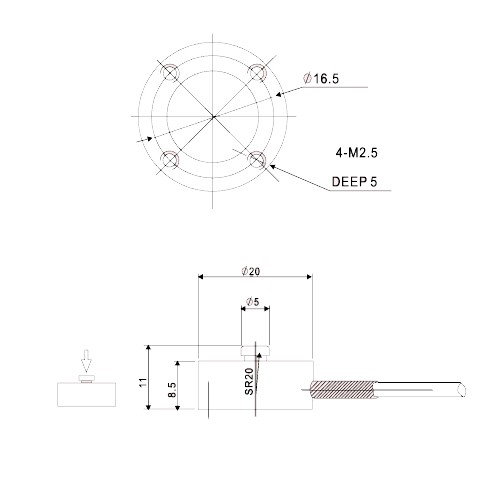 Z2S-LC系列單向壓縮測(cè)試推拉力計(jì)結(jié)構(gòu)尺寸圖